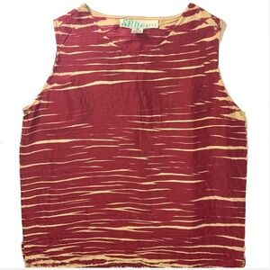 Burgundy and cream shibori silk sleeveless top, hand dyed.